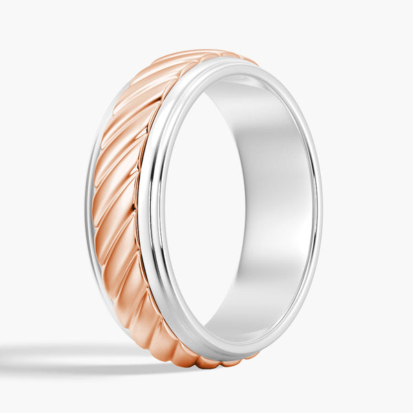 7mm Two Tone Carved Men's Wedding Band