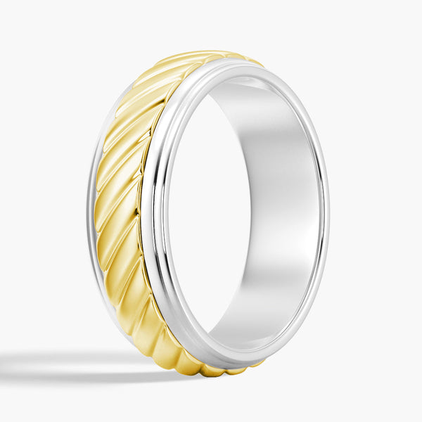 7mm Two Tone Carved Men's Wedding Band