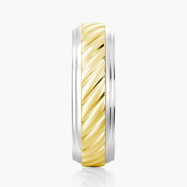 7mm Two Tone Carved Men's Wedding Band