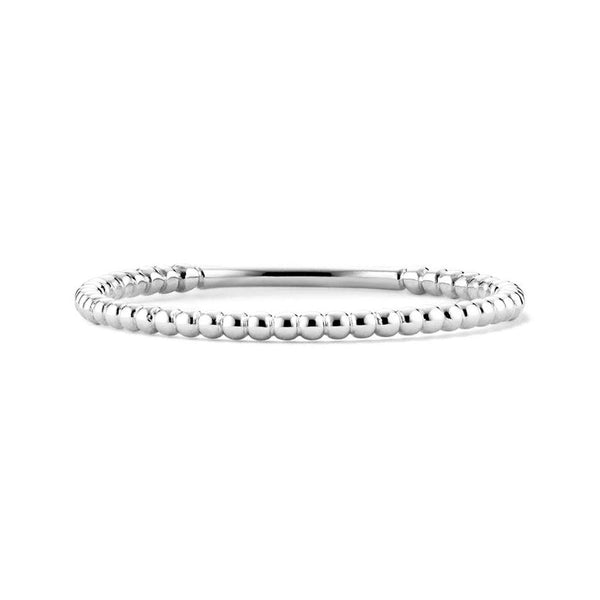 French Pave Round Cut Moissanite Eternity Bands with Simple Beaded Band Stacking Rings
