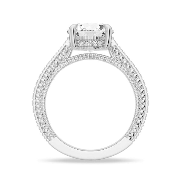 Round Pave Moissanite Cathedral Engagement Ring With Hidden Halo