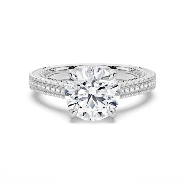 Round Pave Moissanite Cathedral Engagement Ring With Hidden Halo