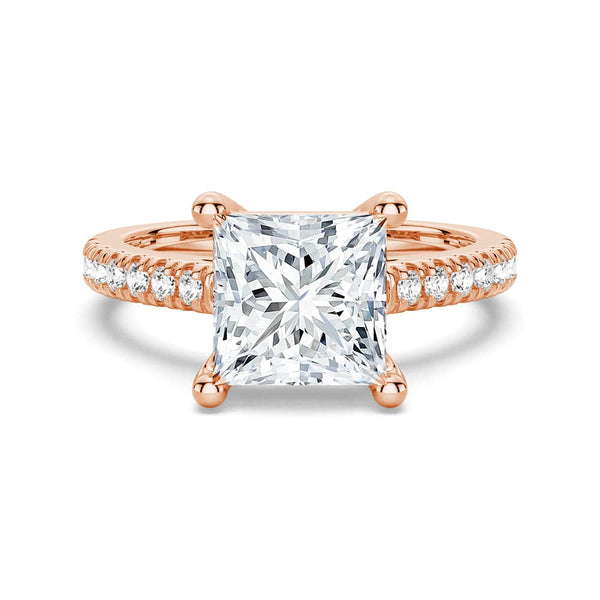 Moissanite Princess Cut Engagement Ring With Hidden Halo