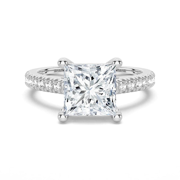 Moissanite Princess Cut Engagement Ring With Hidden Halo