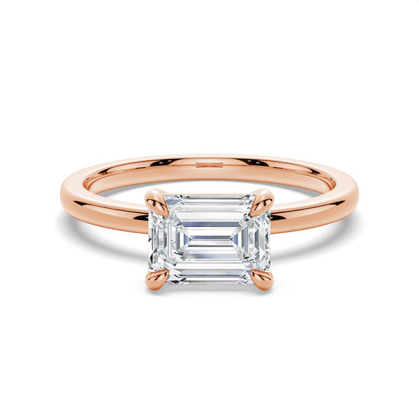 East West Emerald Cut Solitaire Engagement Ring
