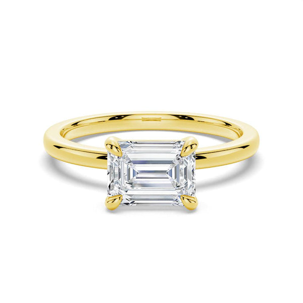 East West Emerald Cut Solitaire Engagement Ring