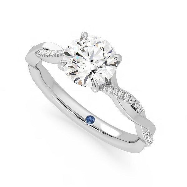 Twisted Band Round Moissanite Engagement Ring with Hidden Anniversary Stone Accent