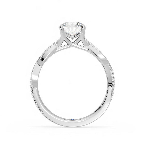 Twisted Band Round Moissanite Engagement Ring with Hidden Anniversary Stone Accent