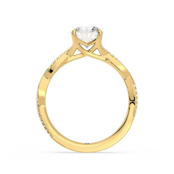 Twisted Band Round Moissanite Engagement Ring with Hidden Anniversary Stone Accent