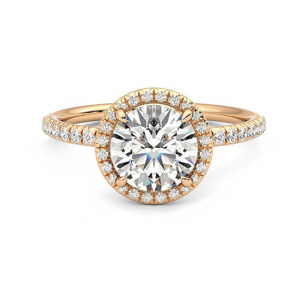 Round Halo Moissanite Engagement Ring with Hidden Anniversary Stone Accent