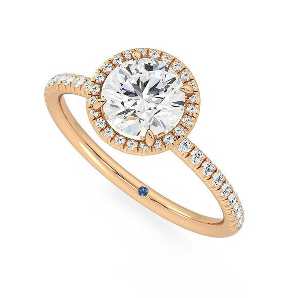 Round Halo Moissanite Engagement Ring with Hidden Anniversary Stone Accent