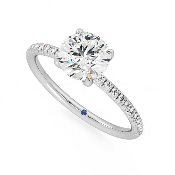Four Prong Round Moissanite Engagement Ring with Hidden Anniversary Stone Accent