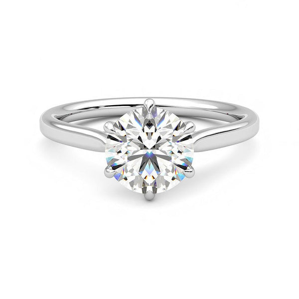 Classic Six Prong Moissanite Engagement Ring with Hidden Anniversary Stone Accent