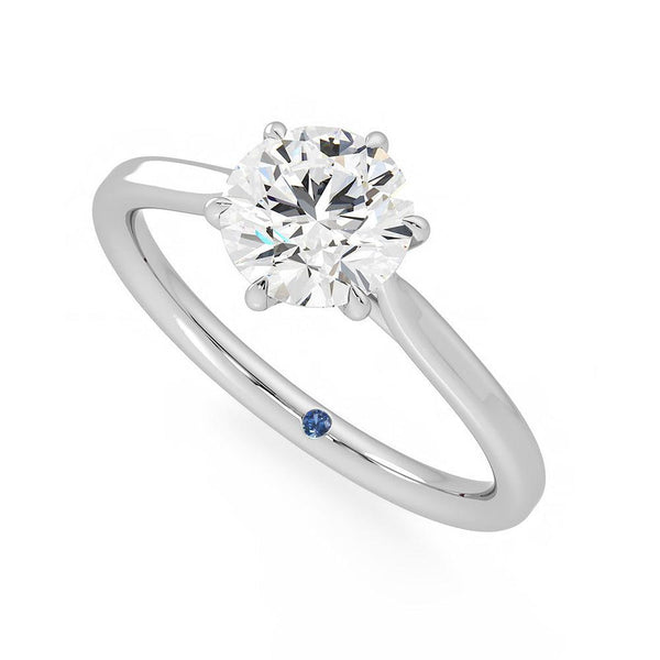 Classic Six Prong Moissanite Engagement Ring with Hidden Anniversary Stone Accent