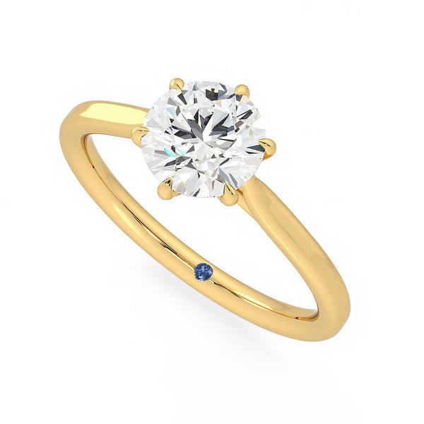 Classic Six Prong Moissanite Engagement Ring with Hidden Anniversary Stone Accent