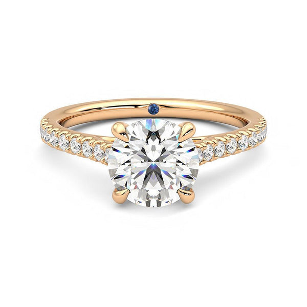 Round Moissanite Engagement Ring with Hidden Anniversary Stone and Pavé Accents