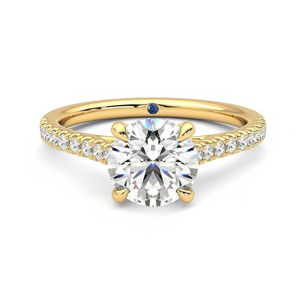 Round Moissanite Engagement Ring with Hidden Anniversary Stone and Pavé Accents