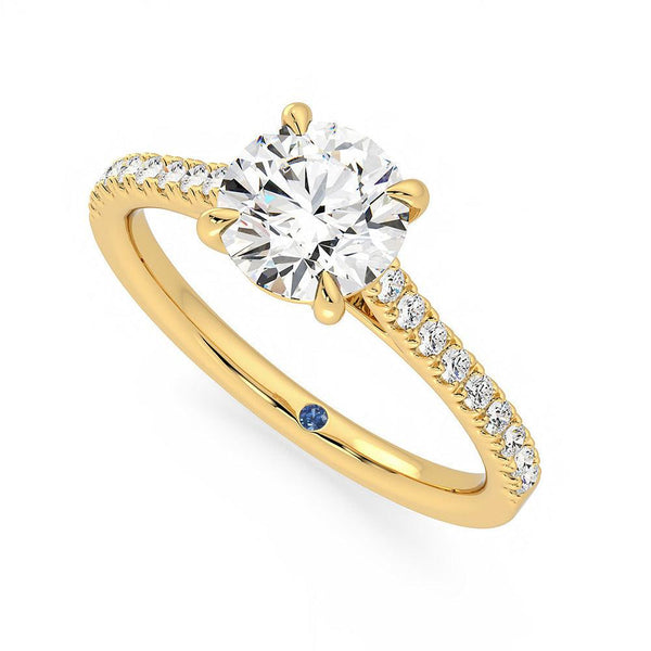 Round Moissanite Engagement Ring with Hidden Anniversary Stone and Pavé Accents