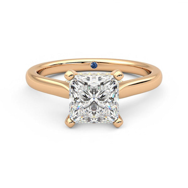 Princess Cut Moissanite Engagement Ring with Hidden Anniversary Stone and Secret Accents