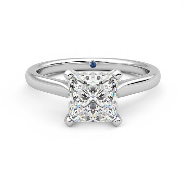 Princess Cut Moissanite Engagement Ring with Hidden Anniversary Stone and Secret Accents