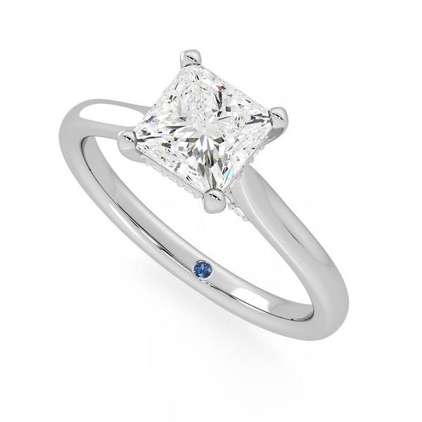 Princess Cut Moissanite Engagement Ring with Hidden Anniversary Stone and Secret Accents