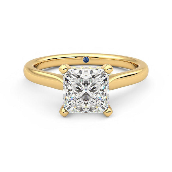 Princess Cut Moissanite Engagement Ring with Hidden Anniversary Stone and Secret Accents