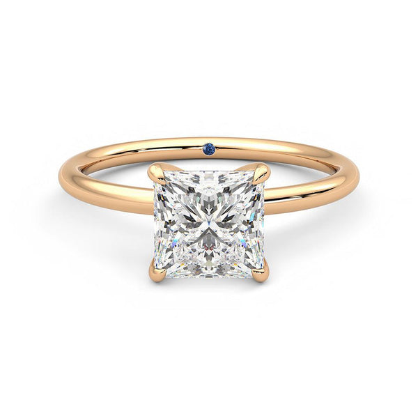 Solitaire Princess Cut Moissanite Engagement Ring with Hidden Anniversary Stone