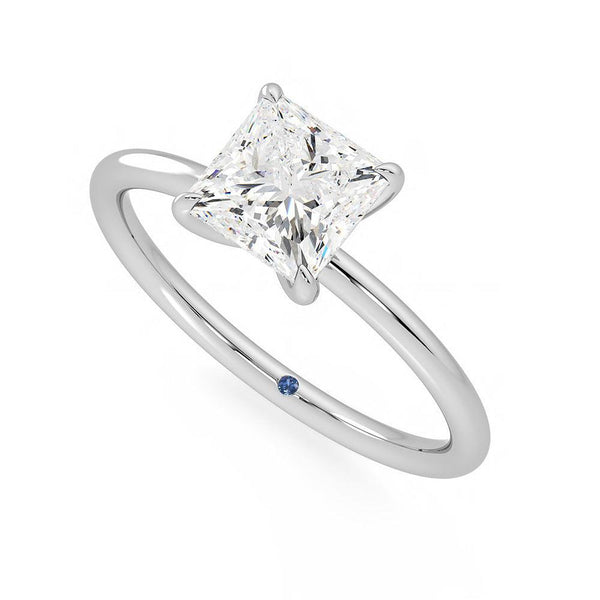 Solitaire Princess Cut Moissanite Engagement Ring with Hidden Anniversary Stone