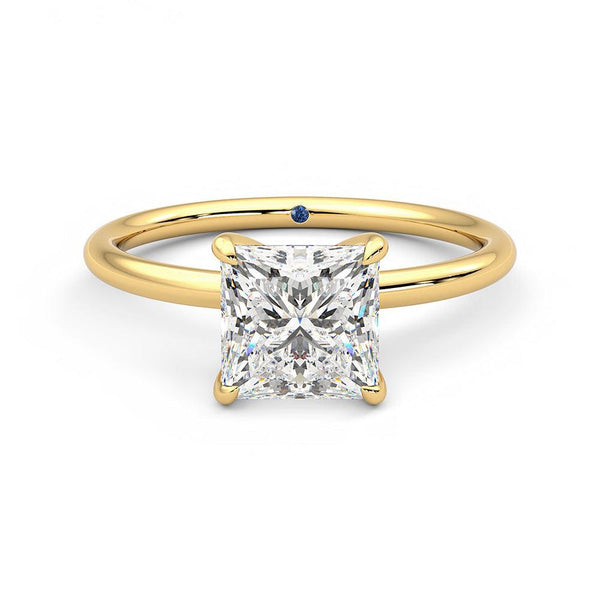 Solitaire Princess Cut Moissanite Engagement Ring with Hidden Anniversary Stone