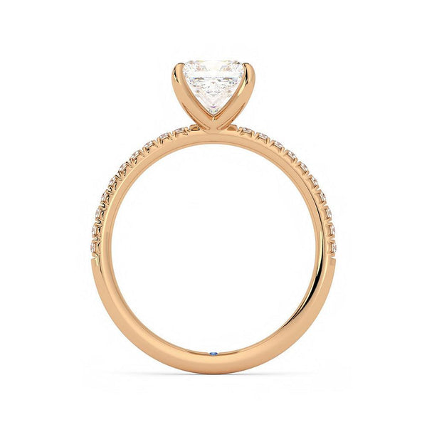 Four Prong Princess Cut Moissanite Engagement Ring with Hidden Anniversary Stone Accent