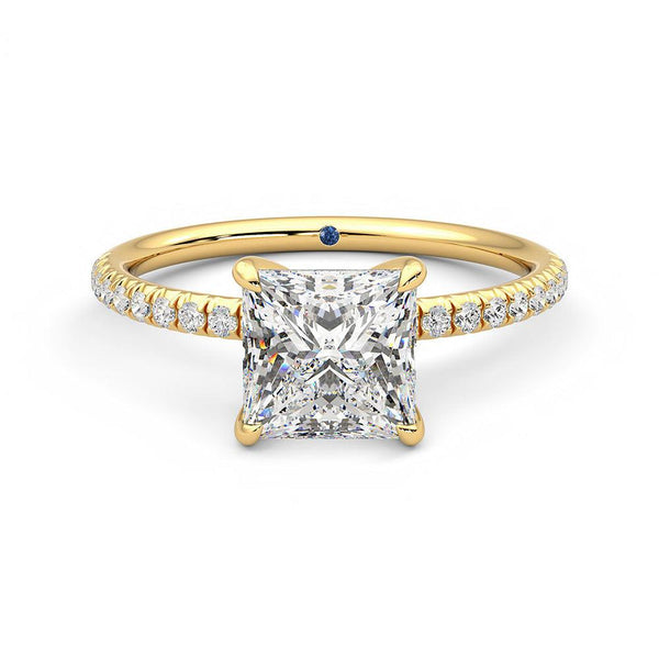 Four Prong Princess Cut Moissanite Engagement Ring with Hidden Anniversary Stone Accent