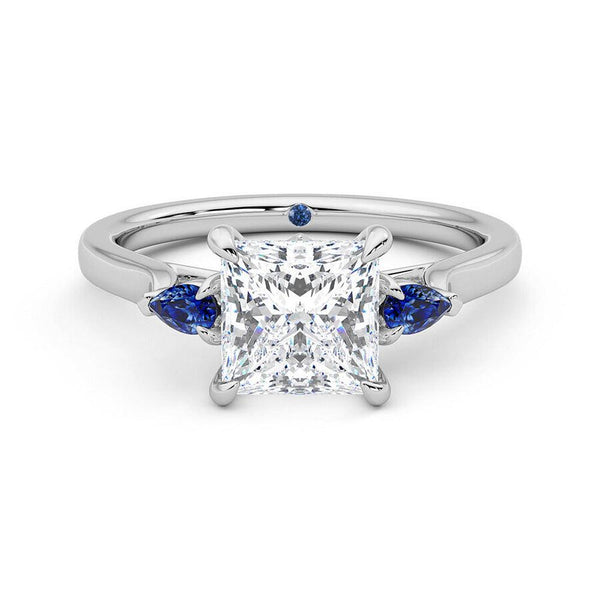 Princess Cut Three Stone Moissanite Engagement Ring with Hidden Anniversary Stone Accent