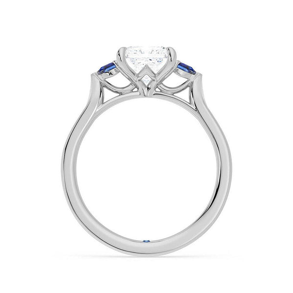 Princess Cut Three Stone Moissanite Engagement Ring with Hidden Anniversary Stone Accent