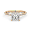 Princess Cut Moissanite Engagement Ring with Hidden Halo and Anniversary Stone Accent