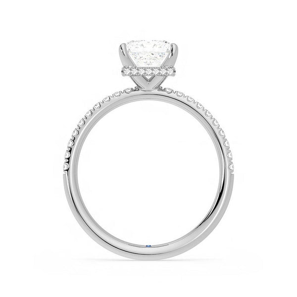 Princess Cut Moissanite Engagement Ring with Hidden Halo and Anniversary Stone Accent