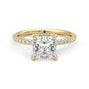 Princess Cut Moissanite Engagement Ring with Hidden Halo and Anniversary Stone Accent