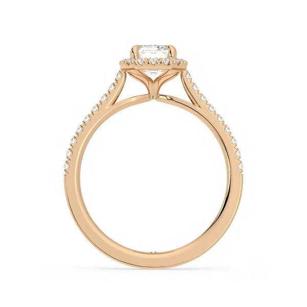 Emerald Cut Halo Moissanite Engagement Ring with Hidden Anniversary Stone Accent