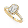 Emerald Cut Halo Moissanite Engagement Ring with Hidden Anniversary Stone Accent
