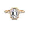 Classic Halo Emerald Cut Moissanite Engagement Ring with Hidden Anniversary Stone Accent