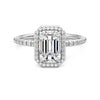 Classic Halo Emerald Cut Moissanite Engagement Ring with Hidden Anniversary Stone Accent