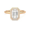 Halo Emerald Cut Moissanite Engagement Ring with Hidden Anniversary Stone Accent