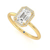 Halo Emerald Cut Moissanite Engagement Ring with Hidden Anniversary Stone Accent