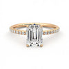 Four Prong Emerald Cut Moissanite Engagement Ring with Hidden Anniversary Stone Accent