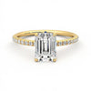 Four Prong Emerald Cut Moissanite Engagement Ring with Hidden Anniversary Stone Accent