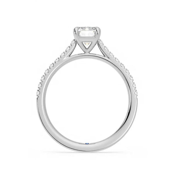 Emerald Cut Moissanite Engagement Ring with Hidden Anniversary Stone and Pavé Accents