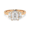 Four Prong Three Stone Emerald Cut Moissanite Engagement Ring with Hidden Anniversary Stone Accent