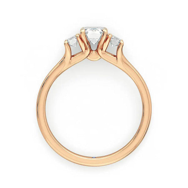 Four Prong Three Stone Emerald Cut Moissanite Engagement Ring with Hidden Anniversary Stone Accent