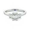 Four Prong Three Stone Emerald Cut Moissanite Engagement Ring with Hidden Anniversary Stone Accent