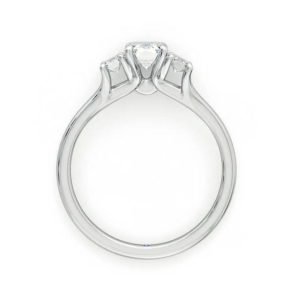 Four Prong Three Stone Emerald Cut Moissanite Engagement Ring with Hidden Anniversary Stone Accent