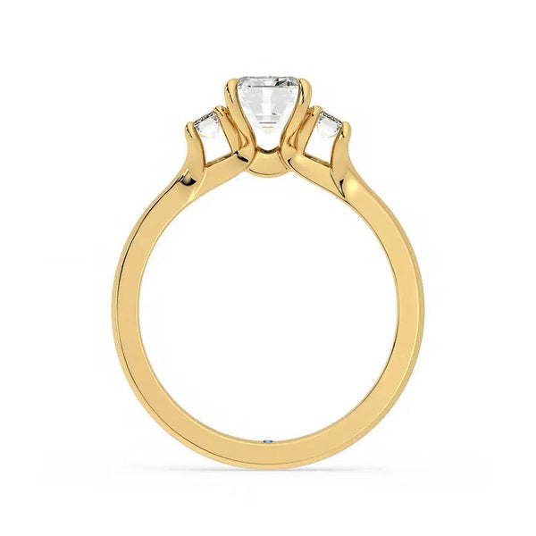 Four Prong Three Stone Emerald Cut Moissanite Engagement Ring with Hidden Anniversary Stone Accent